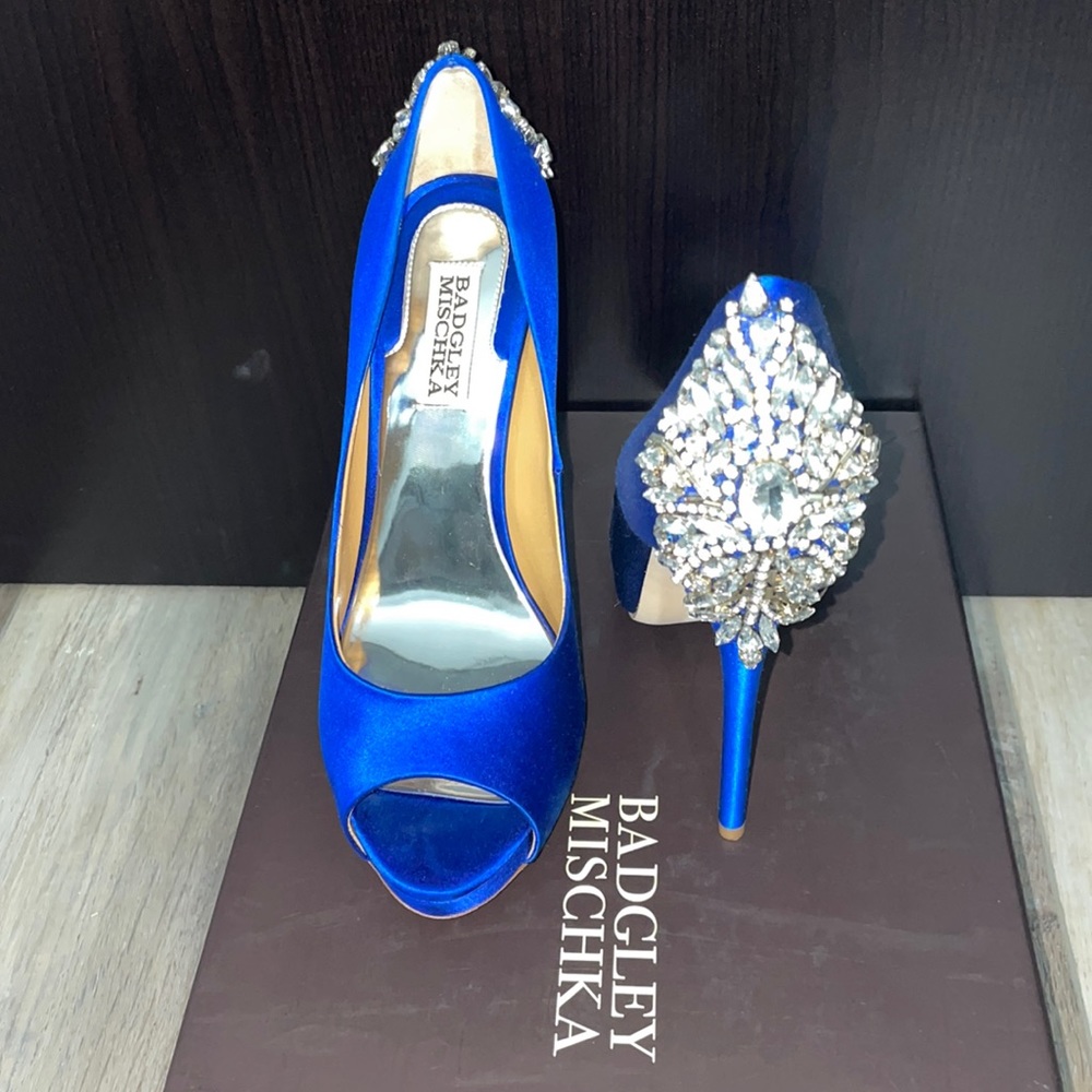 Badgley Mischka Kiara Embellished Peep toe pumps cobalt blue